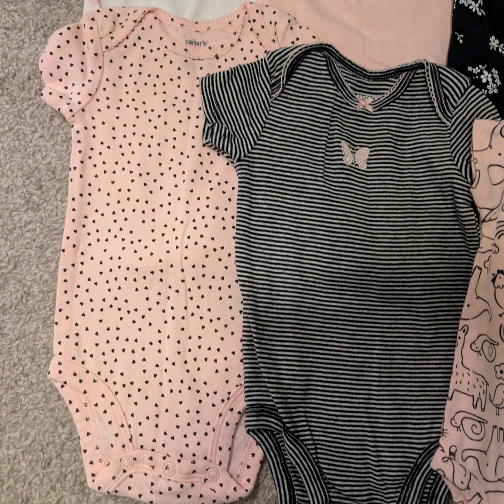 3 For $18 Carter's Pink, Black, and White Baby Bodysuits Set - Picture 7 of 12